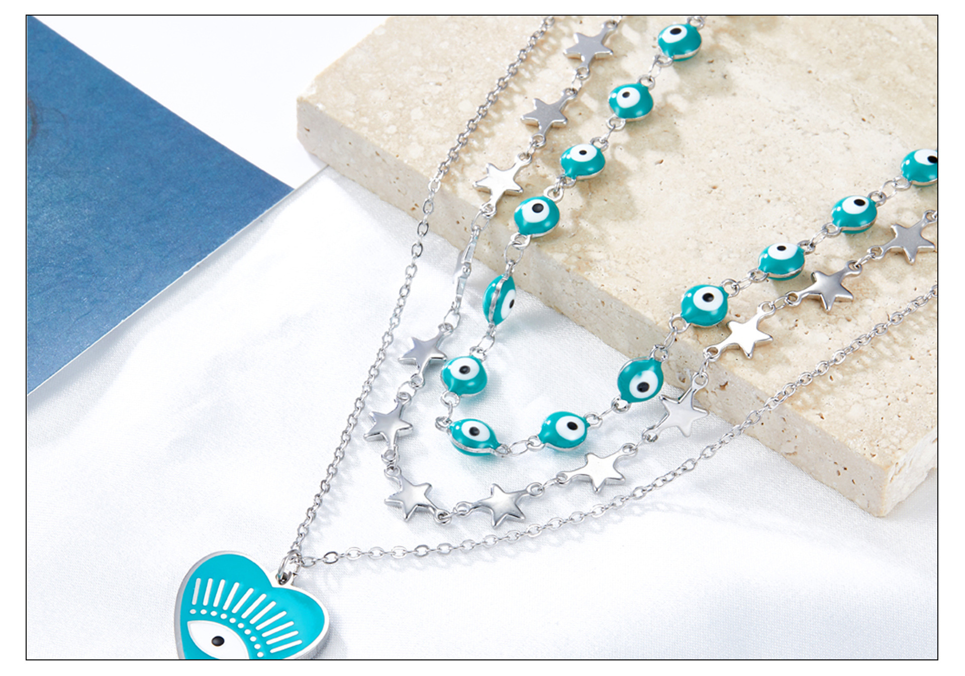 Fashion Devilu0027S Eye Heart Shape Stainless Steel Plating Layered Necklaces 1 Piece