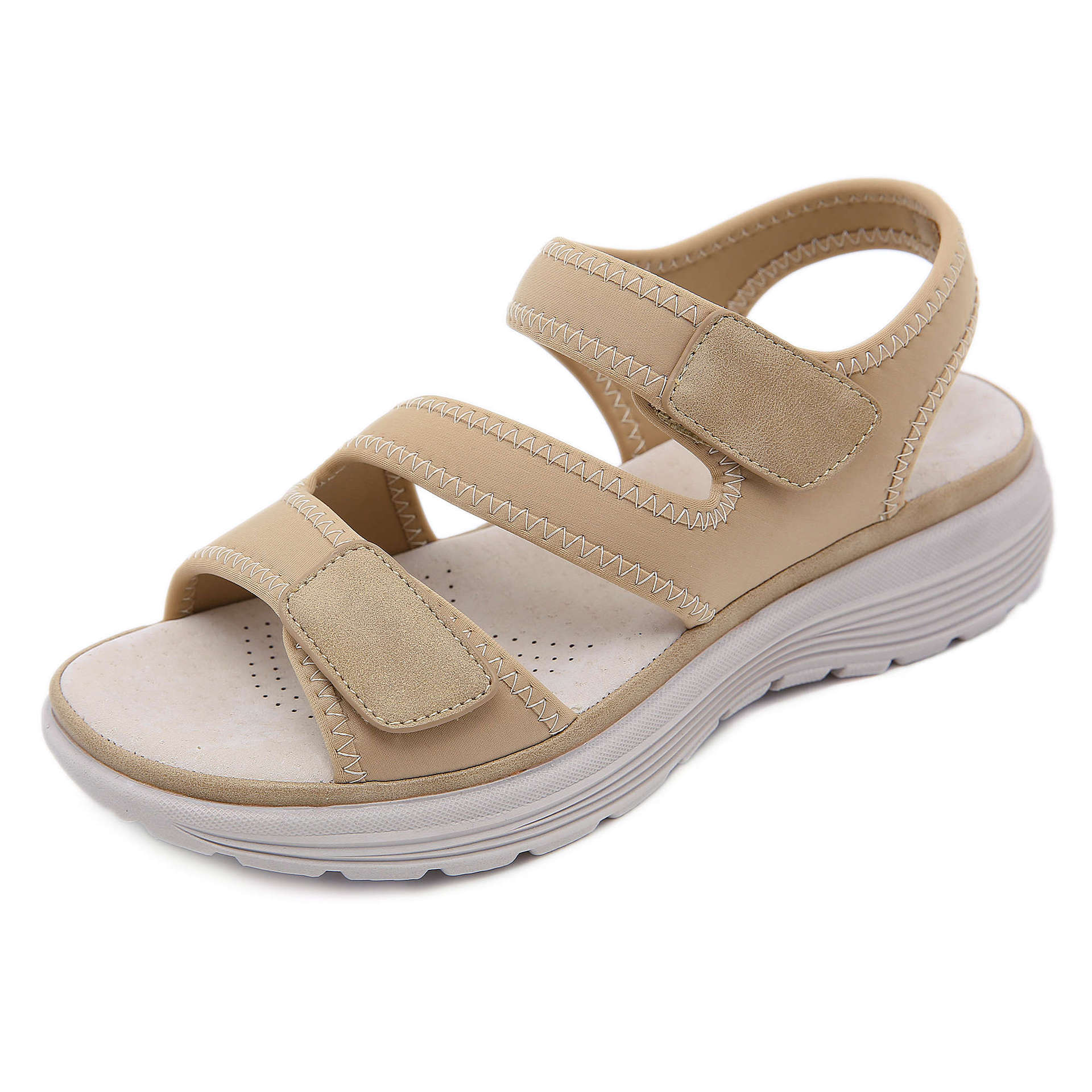 Sandalias de piel auténtica para mujer, estilo deportivo, con cuña y ligeras, con velcro, talla grande, primavera 2025_voghion.com
