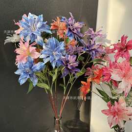 复古3D打印小百合 蓝紫色婚庆百合花假花拍照道具家居摆件桌面花
