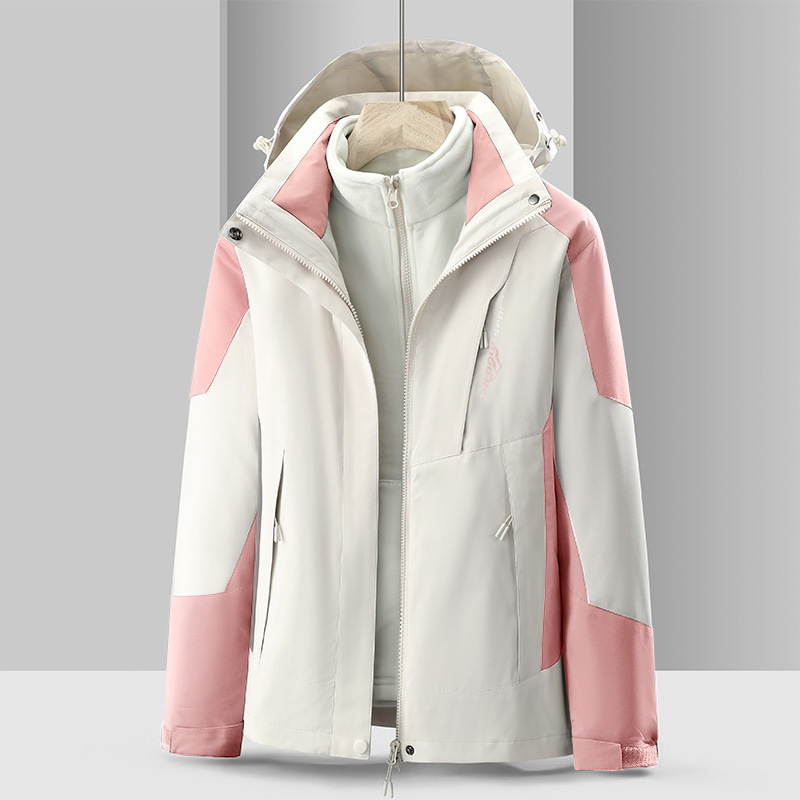 Chaqueta de pareja al aire libre de los hombres y las mujeres forrado de lana tres en uno desmontable de dos piezas a prueba de frío traje de Montañismo