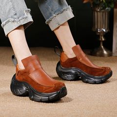 2025秋季新款女鞋真皮百搭不闷脚厚底轻便一脚蹬复古休闲鞋老爹鞋
