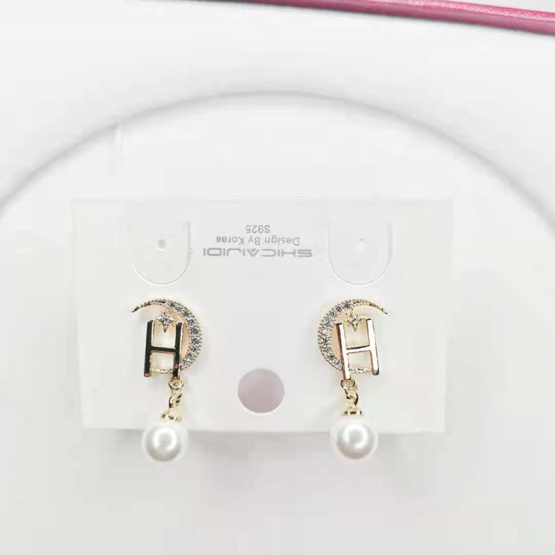 New Symmetrical Letter S925 Sterling Silver Earrings Women Fashion Temperament Moon Stud Earrings Freshwater Pearl Inlaid Hazelite Earrings