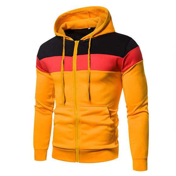 2024 Spring and Autumn style color matching casual fashion color matching zipper Youth Hooded Men's sweater