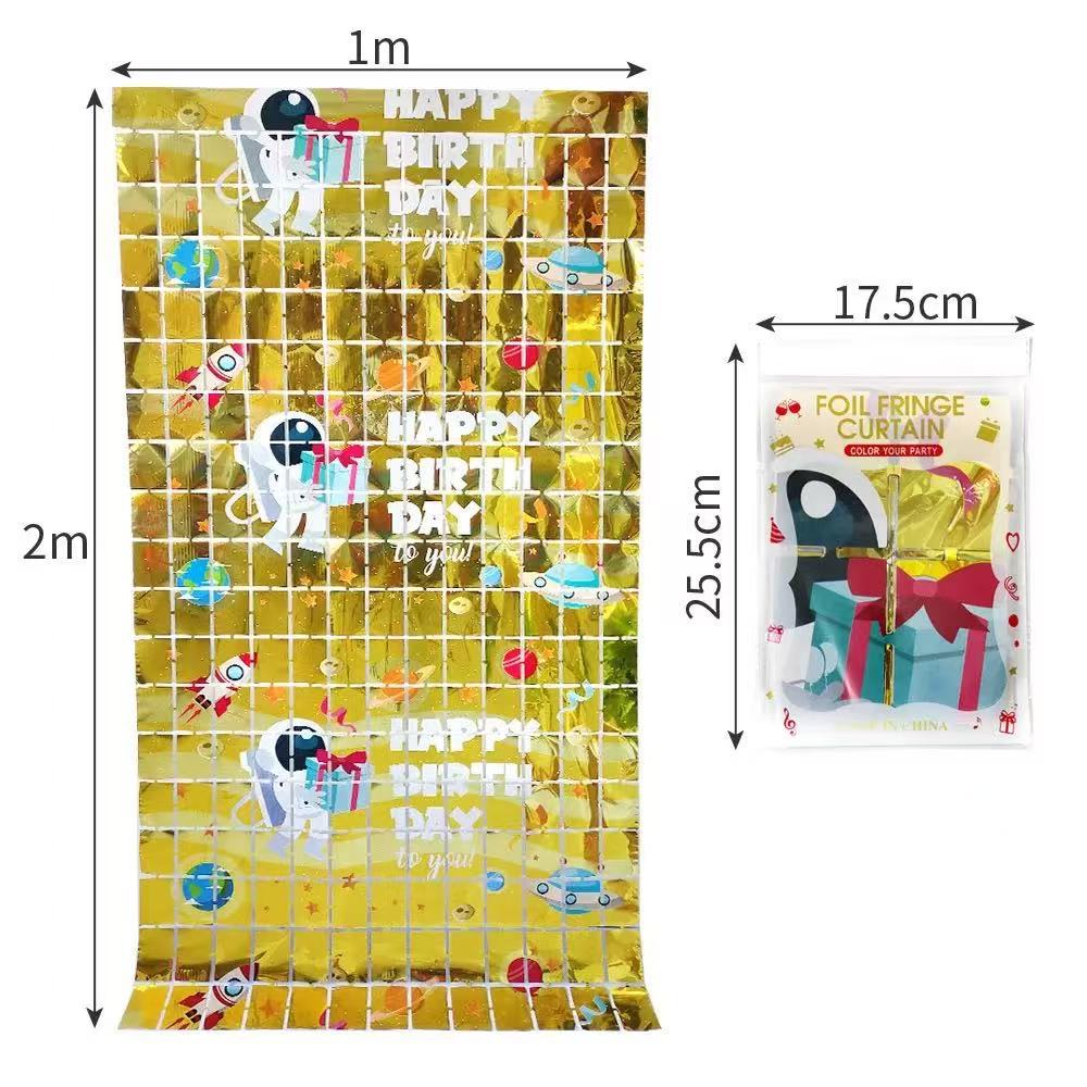跨境英语太空人方块雨丝门帘幼儿园儿童生日甜品台装饰拍照道具
