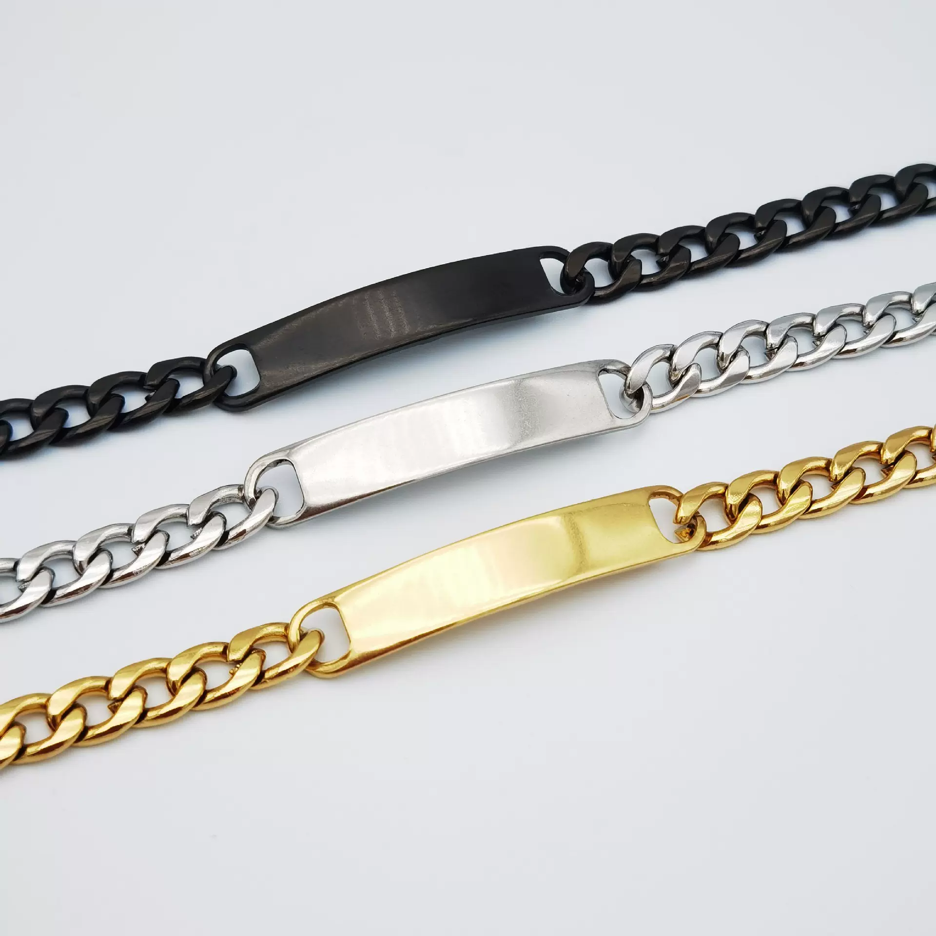 钛钢弯牌手链 广告logo个性DIY刻字手链男女 NK链情侣手链不锈钢