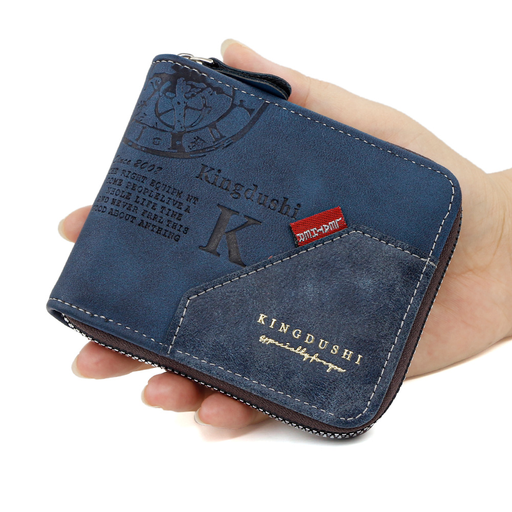 Cartera corta para hombre con estampado retro europeo y americano, monedero de perilla de gran capacidad, billetera de múltiples tarjetas al por mayor