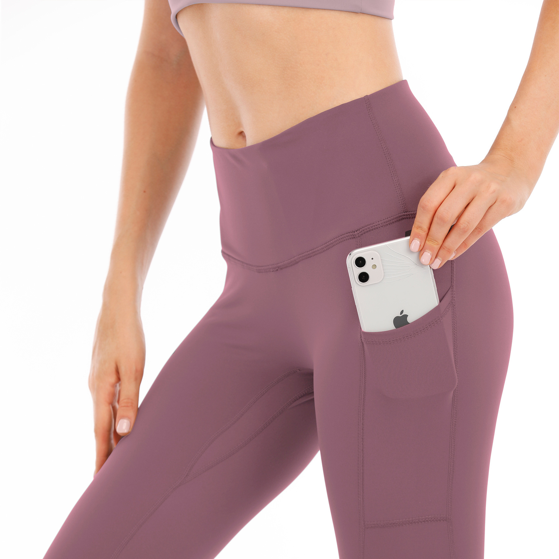 亞馬遜基本款雙袋無尷尬線七分褲跨境歐美大碼口袋瑜伽褲