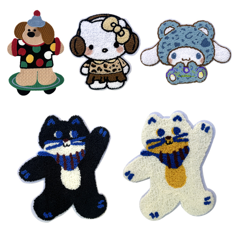 新款卡通小狗小猫kt猫玉桂狗毛巾绣服装包包辅料配件刺绣补丁布贴