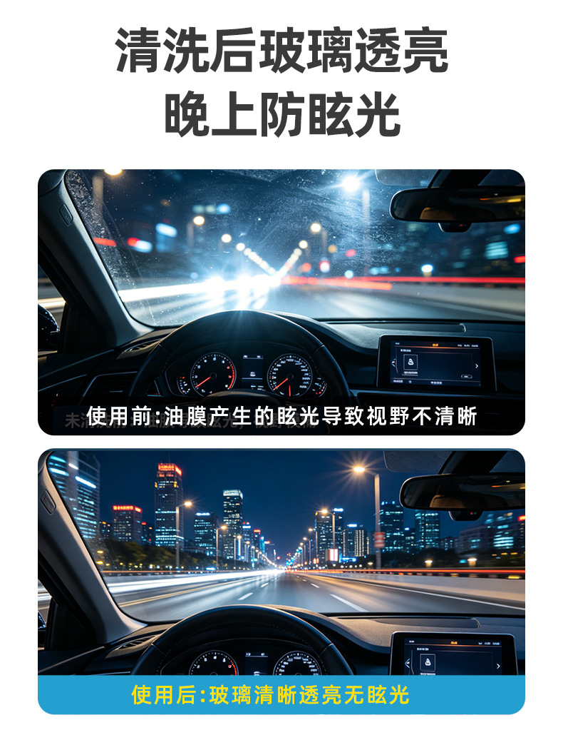 Car Glass Oil Film Remover, Powerful Concentrated Car Glass Cleaner for Front Windshield