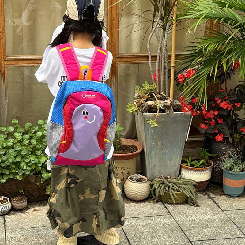 Hermosa cara sonriente para padres e hijos viajar mochila de gran capacidad de contraste de color bolsas escolares de dibujos animados lindas mochila infantil