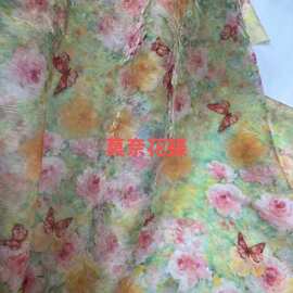 珠光浮光锦面料 水彩花卉蝴蝶印花 轻薄通透 旗袍汉服童装手工包