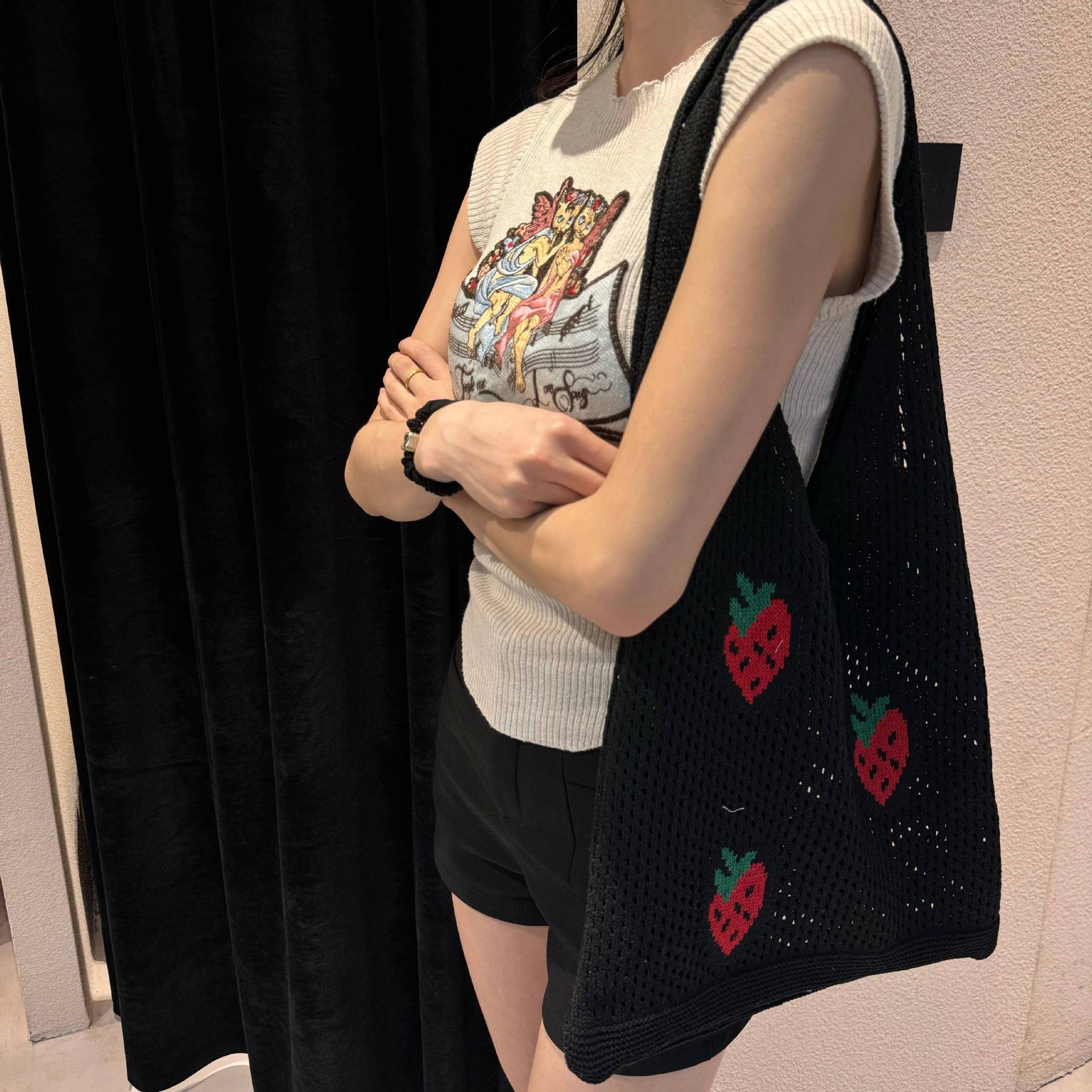 Women's Backpack Backpack Women's Medium Polyester Strawberry Cute Square Open Tote Bag