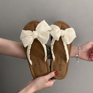 Cross-border Explosions Cute Bow Flat Flip-flops Women's Summer Outfit Skirt Lightweight All-match Sandals Shoes