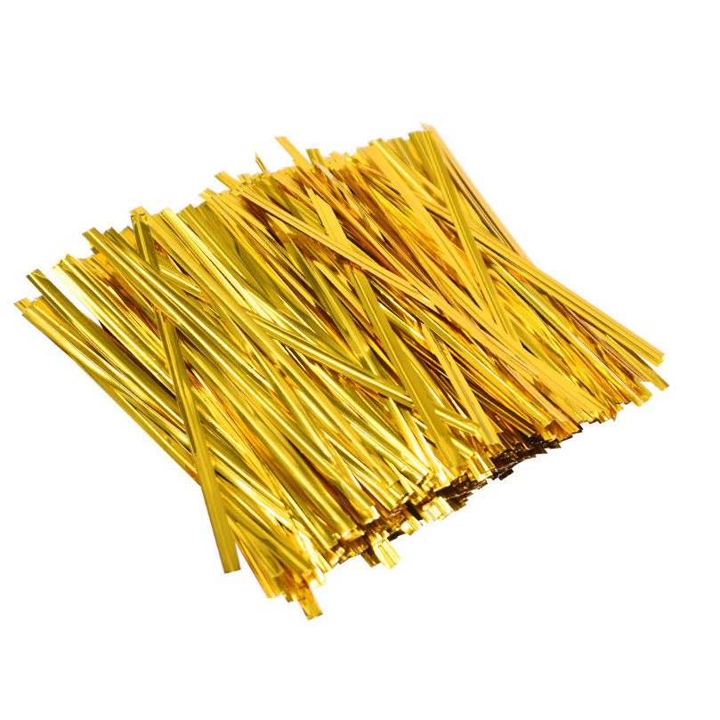 跨境10cm 金色银色镀铝膜面包糖果玫瑰花杆扎丝 扎带蛋糕包装封