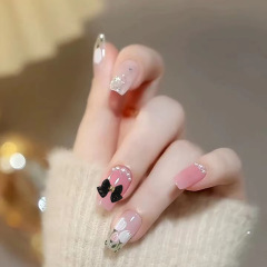 網紅飾品 美甲LZ同款黑色金屬蝴蝶結日式磨砂立體指甲鑽飾品