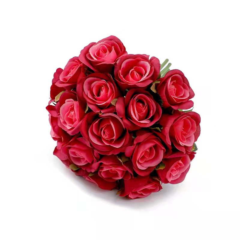 Venta al por mayor transfronteriza de ramos de novia de 18 rosas, flores de seda de alta gama para bodas, flores artificiales eternas. image 8