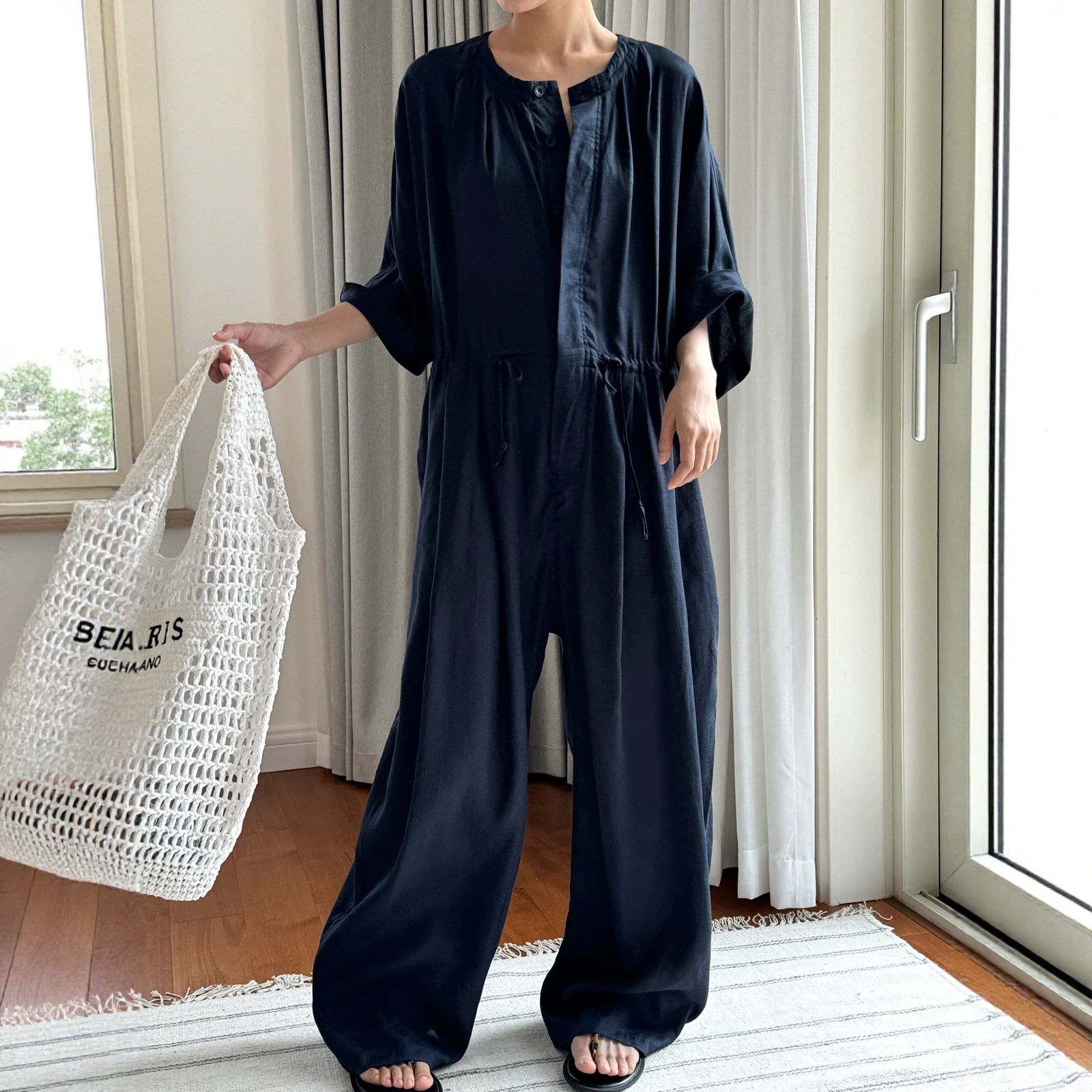 New Korean Style Lazy Sheer Linen Jumpsuit for Summer - Comfortable, Breathable, Loose, Casual Women