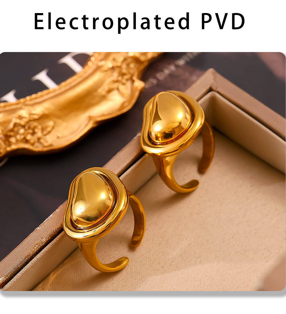 Titanium Steel PVD Vacuum Cast Irregular Gold Bean Ring With Adjustable Color Retention_voghion.com