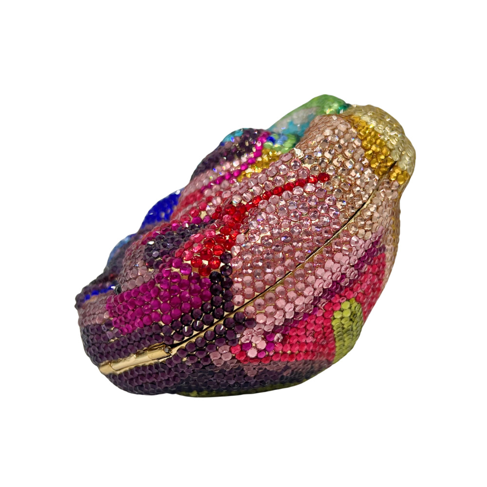 Túi clutch dạ hội đính kim cương hình hoa nổi 3D — màu đỏ, hoa hồng đỏ, vàng, bảy màu chi tiết 25