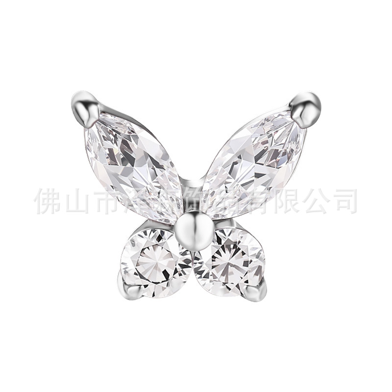 F136 Titanium Alloy Butterfly Lip Earrings with Zircon - Internal Thread Body Piercing Jewelry Lip Stud Ear Bone Nails detail image 8