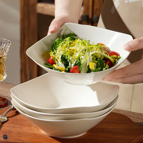 Wheat Straw Soup Bowl with Raised Corners, Set of 8, Household Vegetable Plate, Western-Style Salad Bowl, Plastic Pagoda Bowl, Four-Cornered Bowl, for Foreign Trade