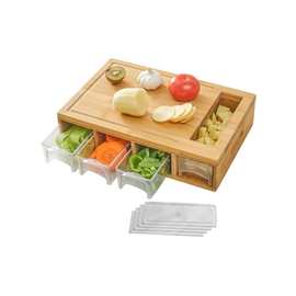 批发竹制菜板砧板家用厨房多功能带4个塑料抽屉刨丝器套装