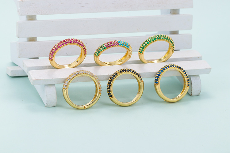Copper Material Round Pattern Fashion Color Micro-inlaid Diamond Copper Ring Wholesale