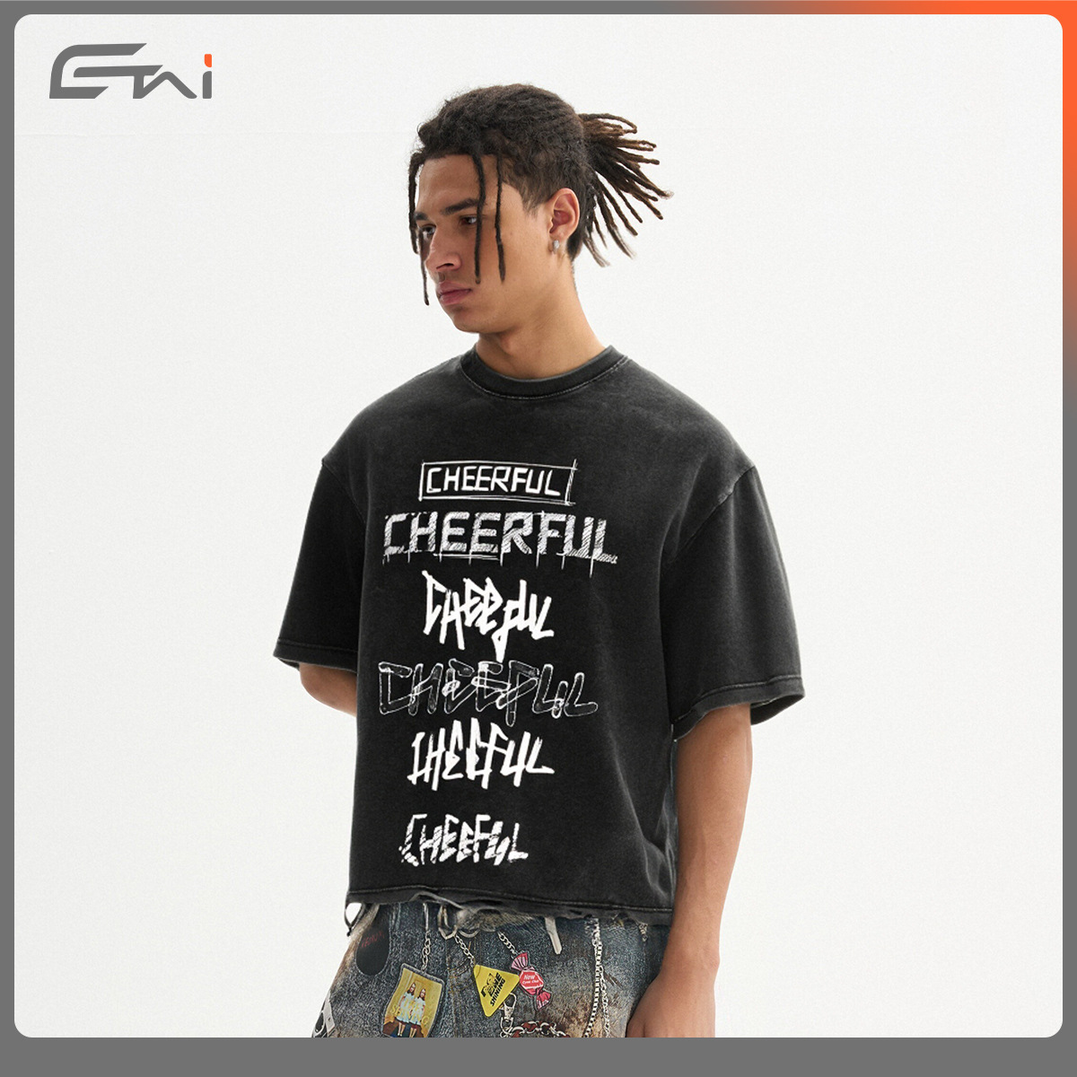 ETAI Hombre| Marca de marea retro de la calle de marea hombre impresión corta camiseta ancha de alta calidad lavado con agua pesada algodón de manga corta image 4