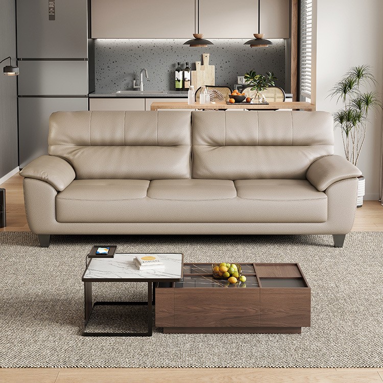 Sofá de cuero de tres personas para casa pequeña, sofá de cuero de vaca para la sala de estar, apartamento moderno en línea, sofá de cuero para la sala de estar doméstica image 3