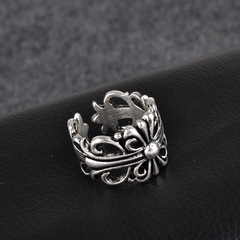 European and American-style KE Luoxin silver ring, wide-band vintage open-ring for women&mdash;ring & finger accessory made of alloy, R series