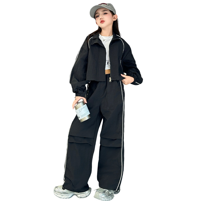 소녀 가을 착용 세트 2024 새로운 유행 서양식 중 큰 어린이 가을 한국 스타일 작업복 바지 캐주얼 투피스 세트
