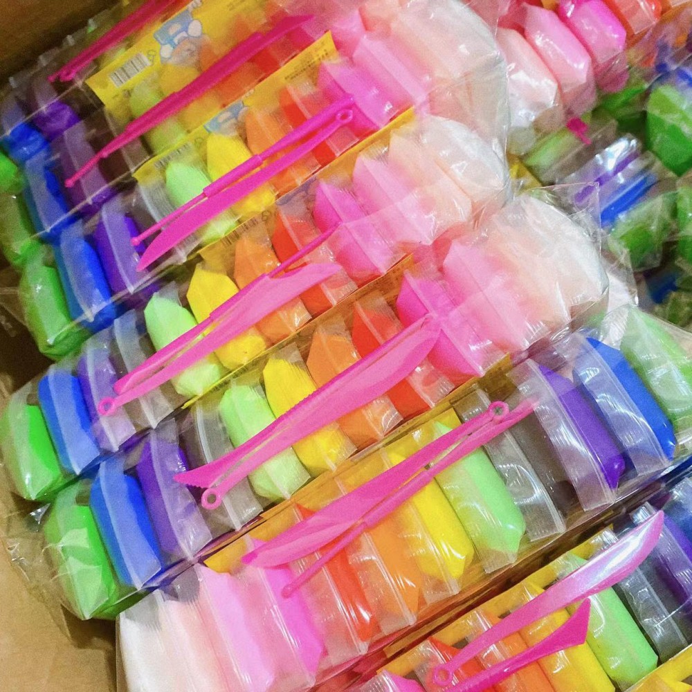 Bolsas infantiles de arcilla ultraligera creativa DIY juguetes hechos a mano barro ultraligero espacio barro color barro 12 color conjunto con trabajo