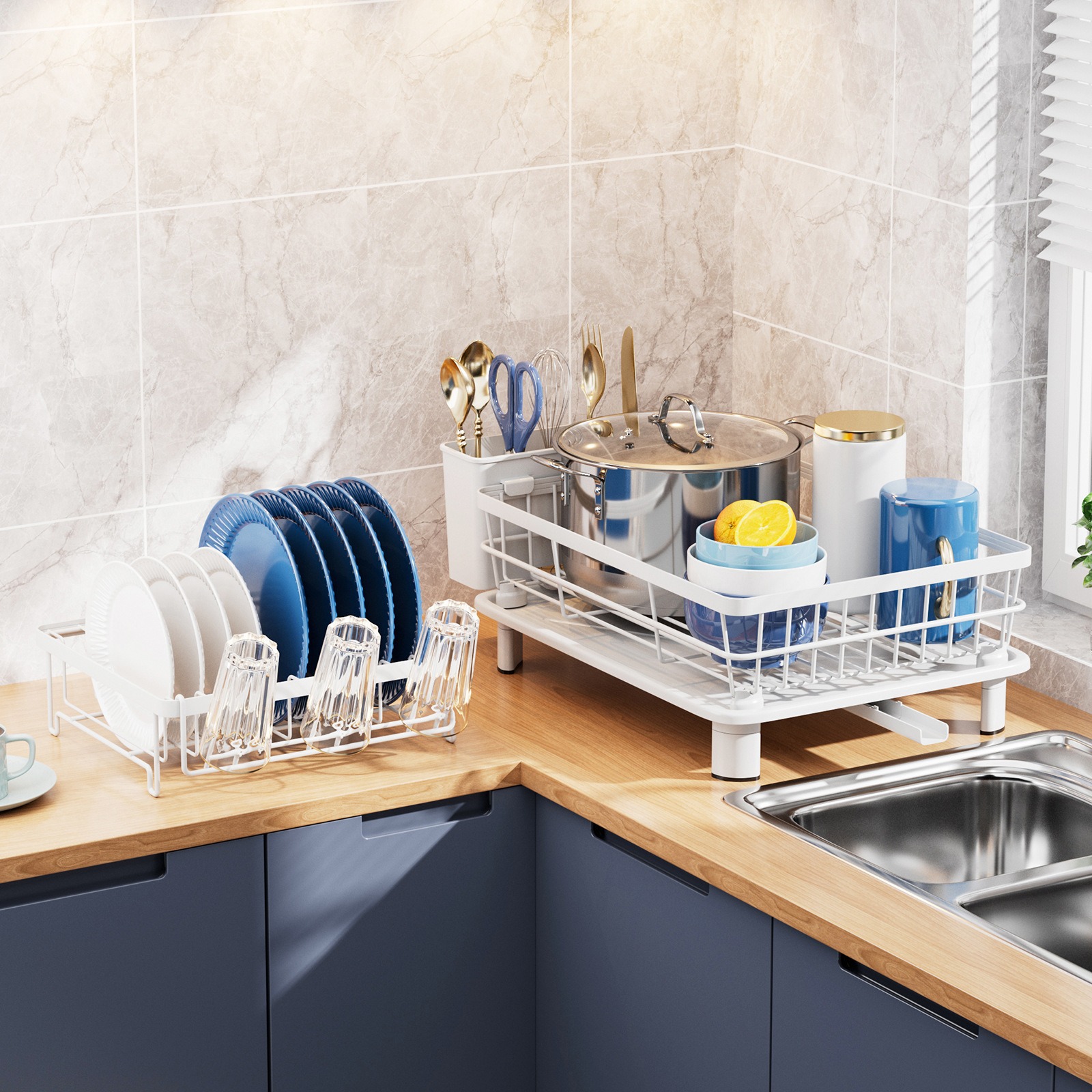 Cocina de drenaje de platos estante de almacenamiento de objetos utensilios domésticos palillos cuchillos y tenedores estante de almacenamiento de tazas estante de platos de secado de mesa estante de drenaje de agua