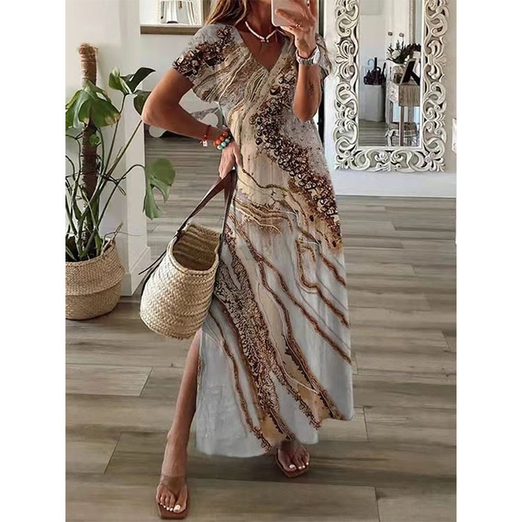 Women's Spring And Summer Loose Casual Print Short-Sleeved Dress_ecoleips.com