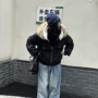 美式连帽复古绒毛棉服