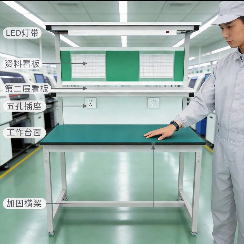 Anti-Static Lightweight Workbench with Lights for Workshop, Multi-Station Factory Assembly Line Anti-Static Workbench