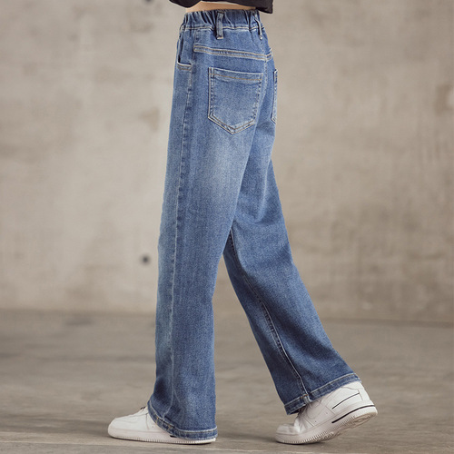 Girls jeans autumn wear  autumn and winter new children's wear long pants solid color wide leg pants girls straight pants