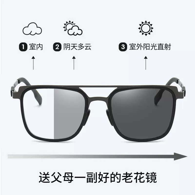 感光变色老花镜男自动变焦渐进多焦点远近两用老花眼镜大框老花镜