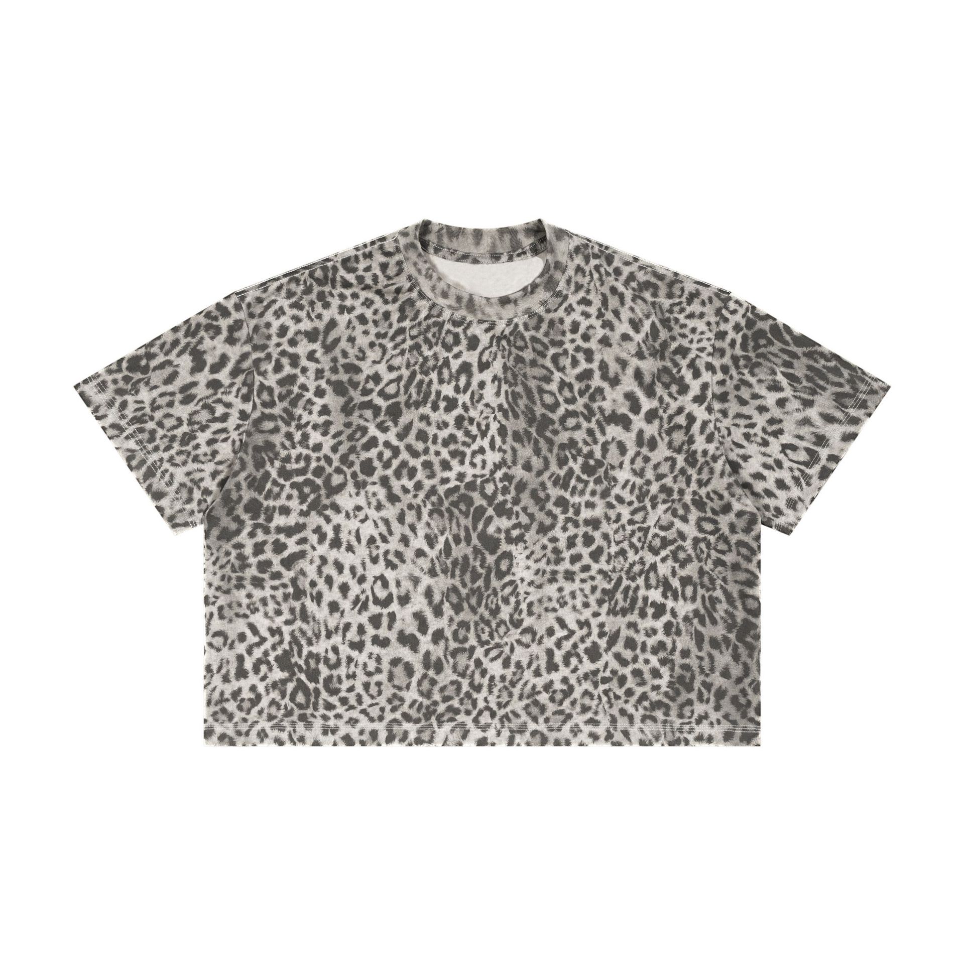 Verano nueva marca de moda impresa leopardo camiseta de manga corta hombre corto suelto ropa de hombre adolescente hombro de cuello redondo manga corta