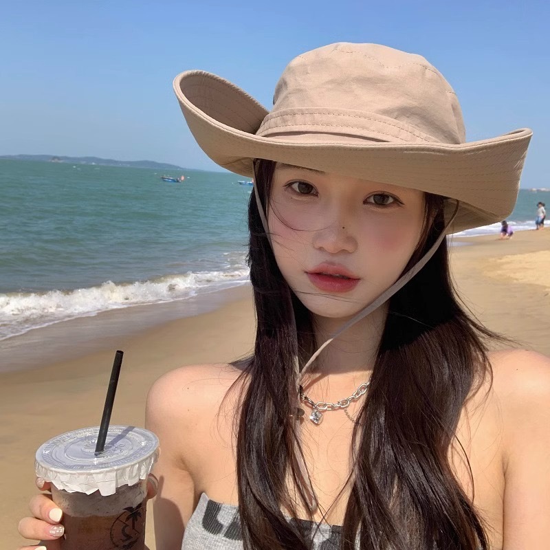 Sunshade summer outdoor sun protection, denim fisherman hat, breathable quick drying, UV resistant female hiking,_voghion.com