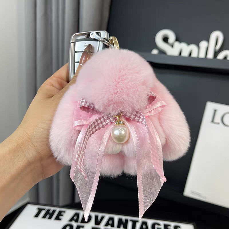 Cute imitación de conejo peludo arco pequeño conejo llavero de automóvil colgante in peluche muñeca mochila colgante
