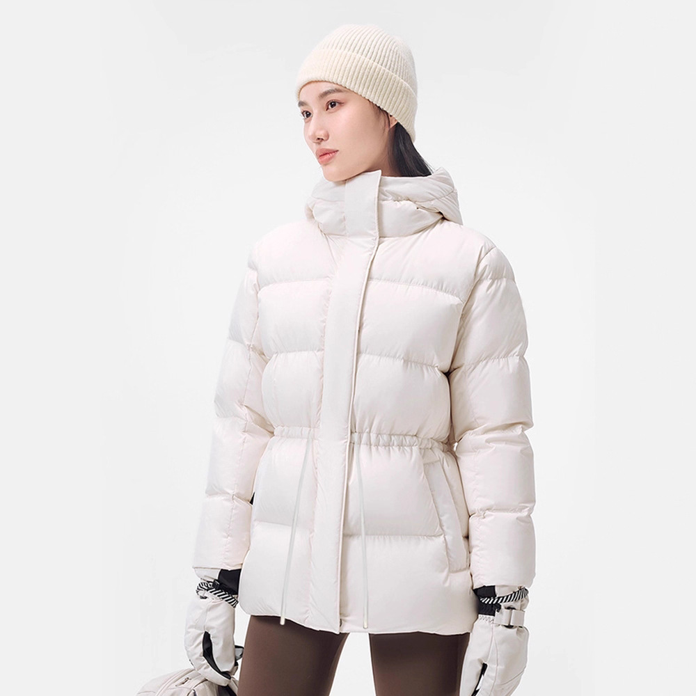 White Goose down Puff down Jacket Women's Autumn and Winter New Fashion Hooded Drawstring Waist Thickened Warm down Jacket Jacket