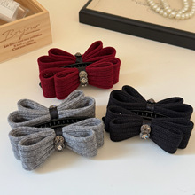 精致轻奢小香风针织蝴蝶结香蕉夹水钻花朵横夹时尚气质后脑勺发夹