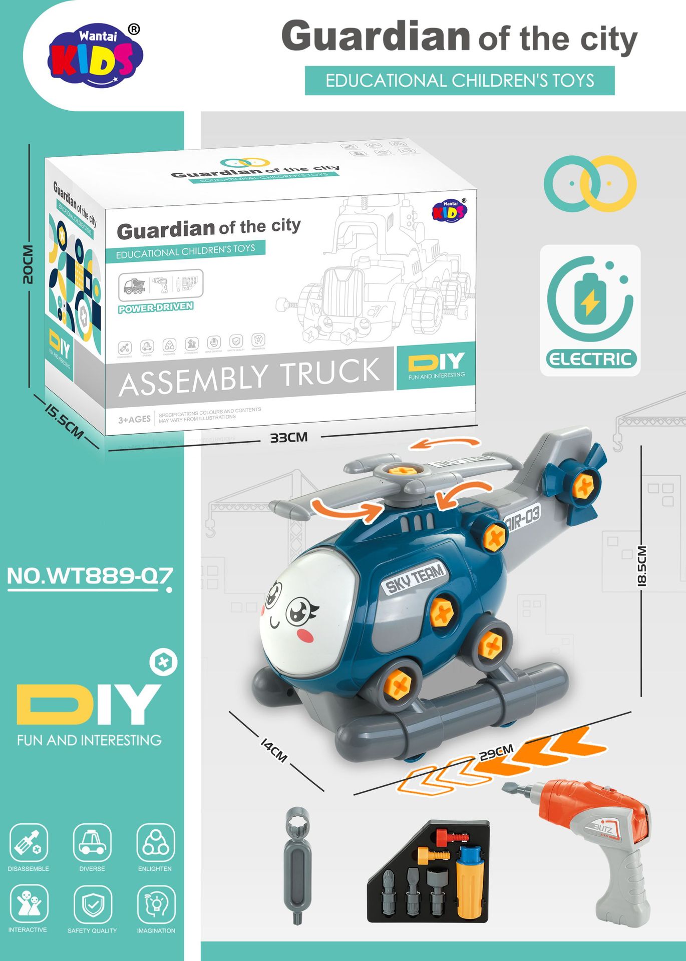 Helicóptero eléctrico de desmontaje azul