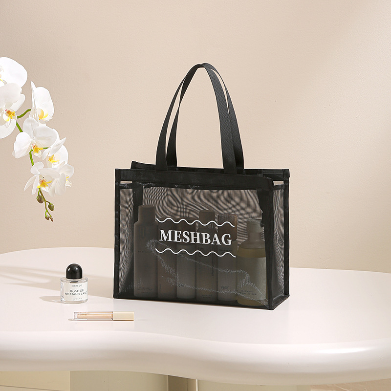 Bolsa de nailon de malla de gran capacidad impermeable, bolsa de cosméticos, bolsa de baño de almacenamiento y lavado transpirable portátil para damas de alta gama