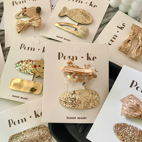 New Korean-style gold glitter fabric hair clip with bow, sweet and cute, unisex, cartoon children's forehead bangs clip