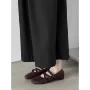交叉带圆头头层平底单鞋