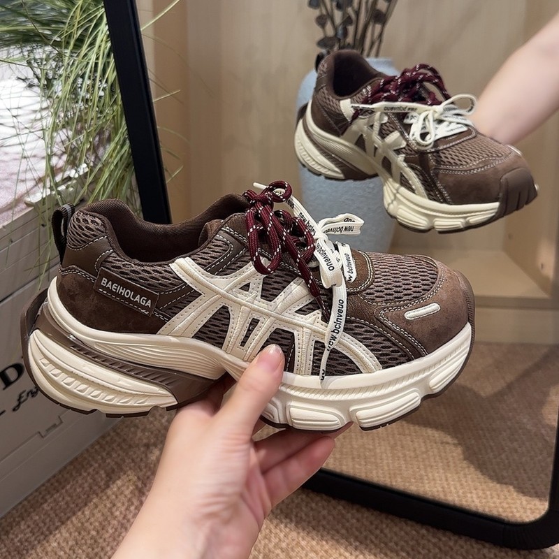 真皮厚底时尚老爹鞋女2025秋季新款小个子增高百搭网面休闲运动鞋|undefined