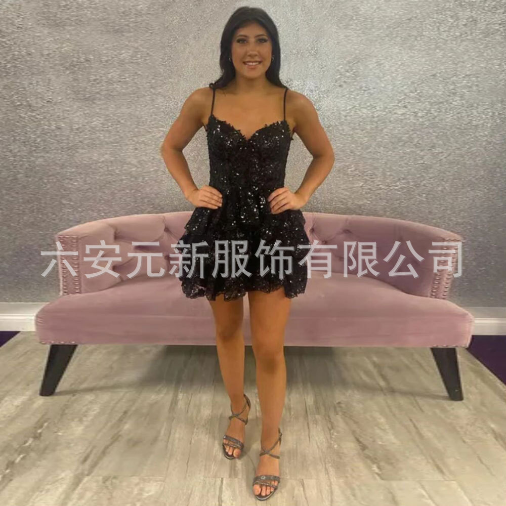 Europa y América del Comercio Exterior Amazon AliExpress estación independiente deseo lentejuelas de encaje apliques pequeña falda banquete vestido la liga