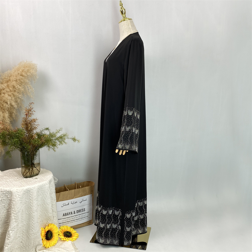 Modest Abaya Dress/Muslim Dress Women Rhinestone Cardigan Robe Fashion For Muslim Clothing_ecoleips.com